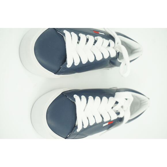 Tommy Hilfiger Flintz Flag Flat Leather Sneakers SZ 6.5 Blue Logo Low Top - Picture 10 of 10